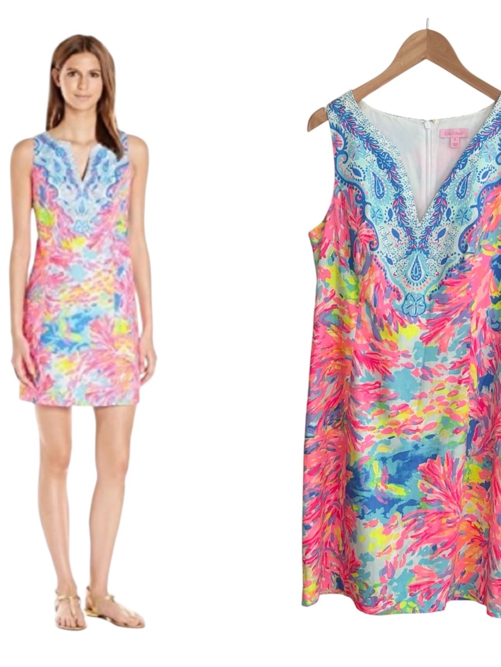 Lilly Pulitzer Bright Pink Coral Engineer Fallon Sleeveless Shift Dress 8